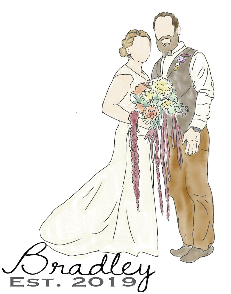 Custom Digital Watercolor Wedding Portrait